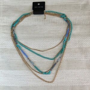 The Limited Turquoise and Blue Layered Beaded Necklace with Gold Chains